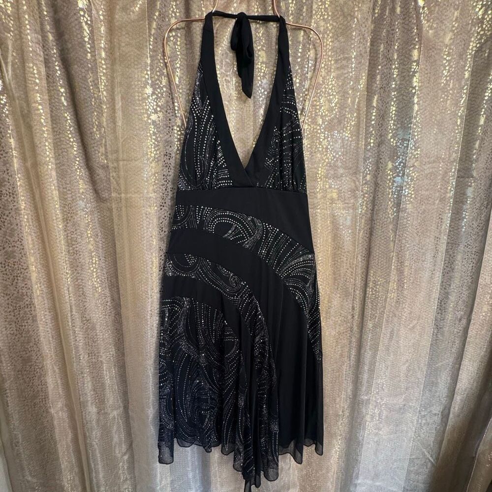 BCX Vintage Y2K 2000s Black Silver Glitter Sparkle Halter Dress Large NWT